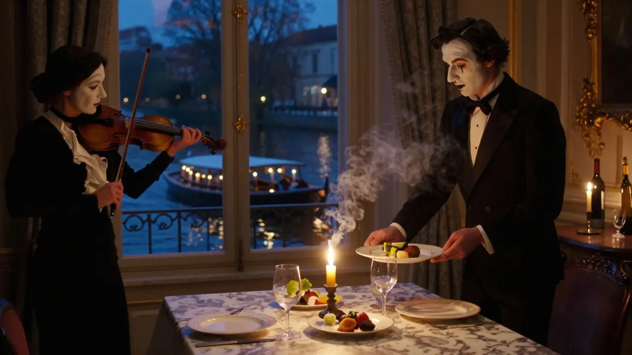 A candlelit private dinner ends as a boat waits on the Seine, ready to carry guests into the night.