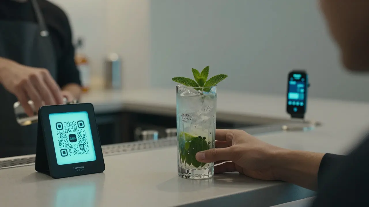 A bartender serving a protein-based cocktail at a health-focused bar in Soho.