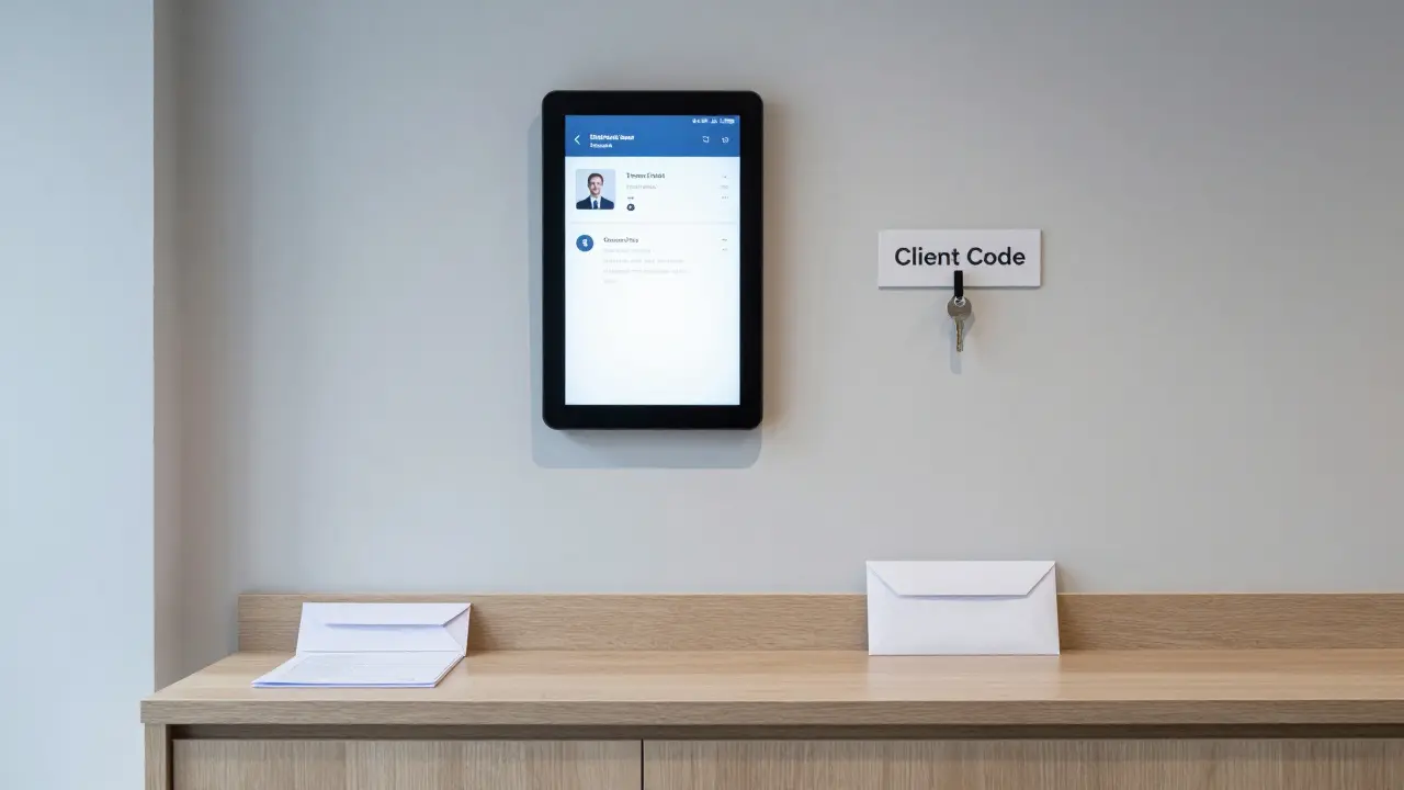 A professional escort's booking area with clear service details and payment ready on a console.