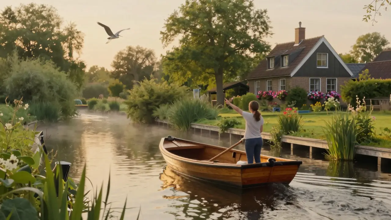 A peaceful boat ride through the Spreewald canals at sunset, surrounded by nature and quiet beauty.