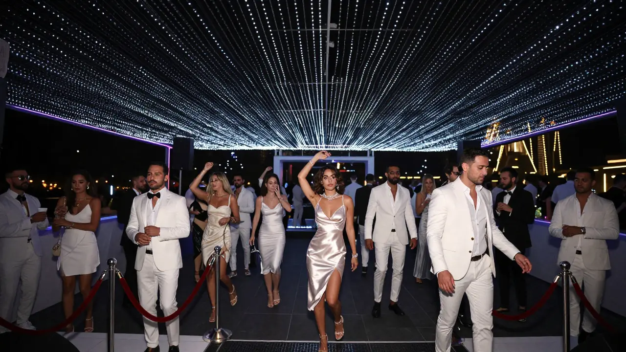 Dancers move under synchronized LED lights in the exclusive White Dubai nightclub.